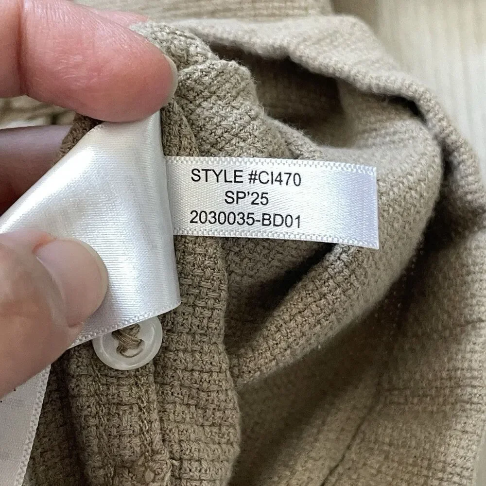 J.Crew Textured Shirt cotton camp collar button up mens Tan large classic preppy
